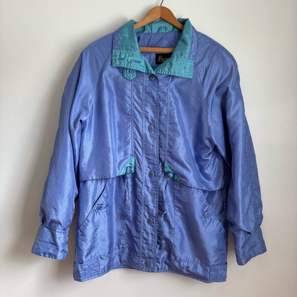 Vintage 80s Mariel Windbreaker Jacket Womens Medium Raincoat Lavender Turquoise - Picture 11 of 13